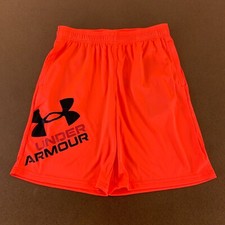 Under Armour Boys Large Loose Bright Orange Prototype 2.0 Logo Shorts NWT Flaw