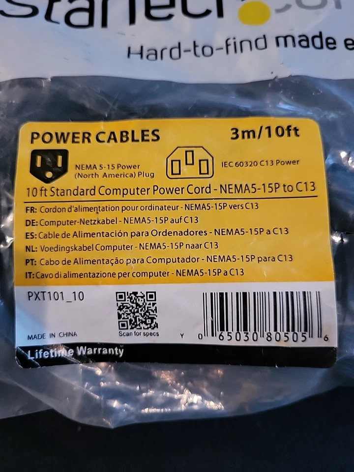 StarTech.com 3m/10 Foot Standard Computer Power Cord Extension PXT100_10 - Image 3 of 4