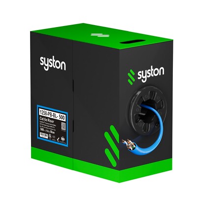 Syston Cat 6e Ethernet Bulk Cable 500 ft 23 AWG Bare Copper Wire 600 MHz CMR Box