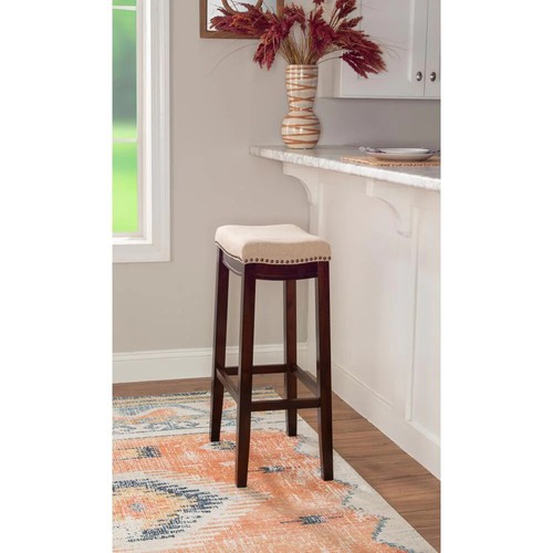 Linon Home Decor Bar Stool Dark Walnut Cushioned Seat Backless 30 in. Height - Picture 6 of 6