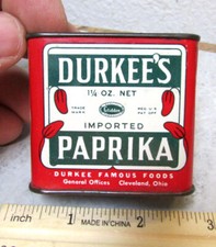 Vintage Durkees Paprika partially full 1.25 oz spice tin, kitchen decor tin