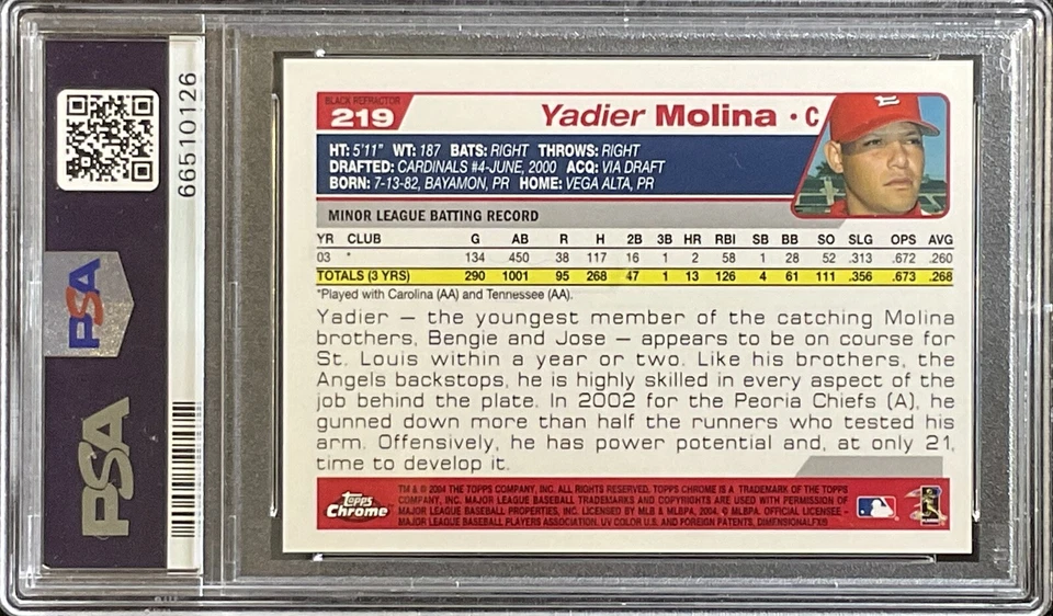 Pop 4 PSA 9 2004 Topps Chrome Yadier Molina Black Refractor SSP Highest Graded - Image 3 of 3