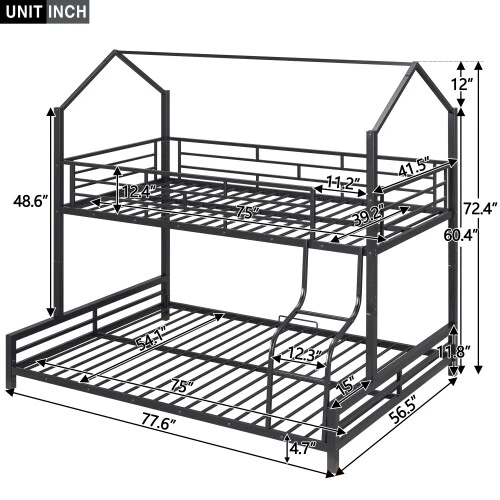 Сверхпрочный металлический дом двухъярусная кровать двухъярусная кровать каркасы кровать-платформа - Изображение 3 из 4