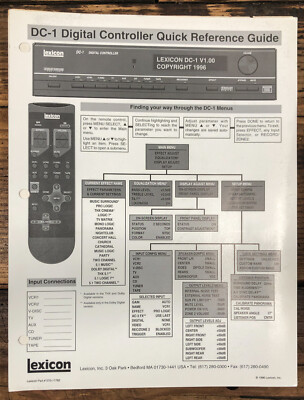 Lexicon DC-1 Controller Quick Reference Sheet / Guide  *Original*