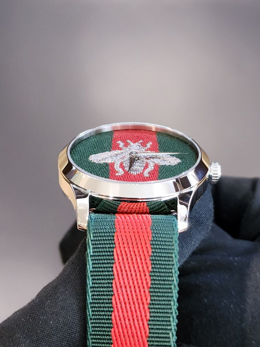 Gucci G-Timeless Quartz Green & Red Nylon Strap Watch Gucci G-Timeless Quartz Green & Red Nylon Strap Watch