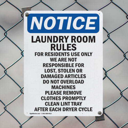 (2 Pack) Laundry Room Rules For Residents OSHA Notice Sign Decal Metal Plastic - 第 5/22 張圖片