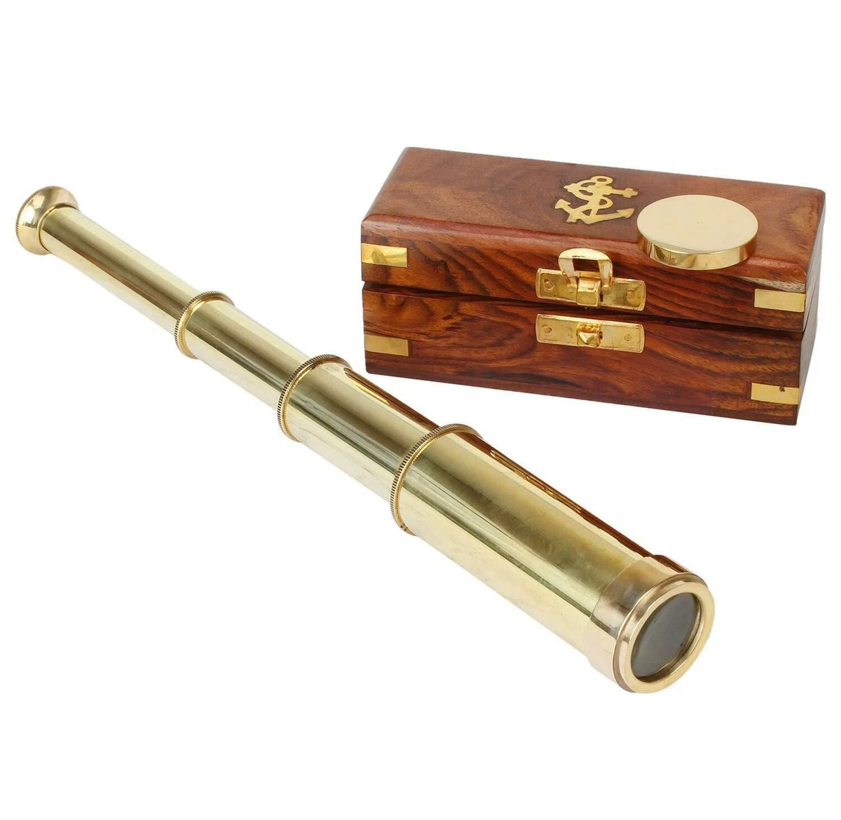 Brass Marine Vintage Nautical Telescope 16 With Brown Wooden Box