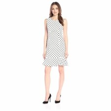 NWT Nine West White Polka Dot Flounce Hem Dress Sz 6