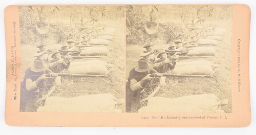 1900 PI-AM War 14th Vol Inf Trench Warfare Await Orders Pasay PI Stereoview LOT - Picture 4 of 5