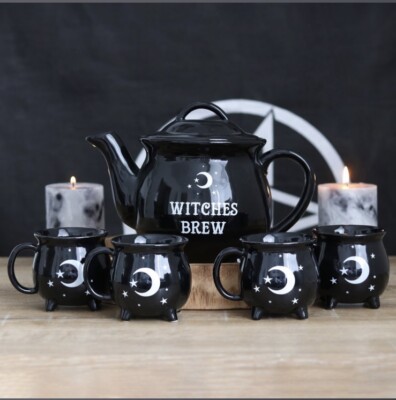Witches Brew Keramik Kessel Teeservice Spülmaschinenfest Teekanne & Tassen Neu Verpackt