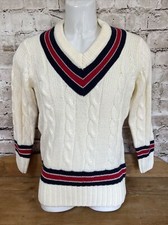 Vintage GM Cricket V Neck Cable Knit Jumper Youth 30/32 Long Sleeve Gunn & Moore