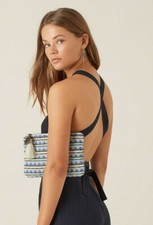 BNWT TIGERLILY LADIES WOVEN CLUTCH BAG NAVY RRP 79.99