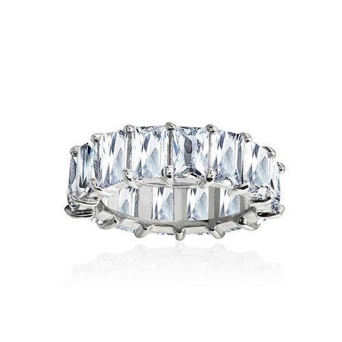 6x4mm Baguette-Cut Cubic Zirconia Stackable Eternity 925 Silver Band ...