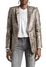 Nwt Etro Multi Color Paisley Blazer In Metallic Brocade It42, Us 6