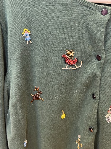 SUSAN BRISTOL Vintage 2000 Y2K cardigan sweater beaded CHRISTMAS XL - Picture 3 of 15