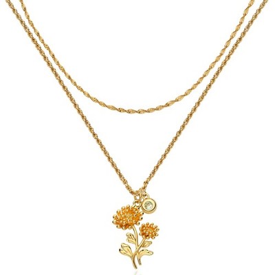 Birth Flower Necklaces for Women 18K Gold Plated Dainty Layered Birth Month - 06
