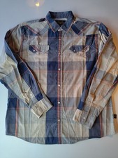 Howler Brothers Pearl Snap L/S - Men's L - Blue And Tan