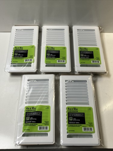 Lot Of (5) Everbilt 4” x 10” Steel Floor Register White Air Deflection Air Duct - Picture 1 of 4
