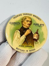 VTG PEORIAS FAMOUS WHISKEY CLARKES PURE RYE CELLULOID POCKET MIRROR