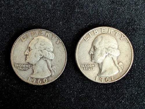 LOT OF 2: 1960-D AND 1963-D XF  Washington QuarterS 90% Silver ~ Free Shipping!