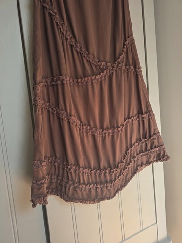 Linea Boho/y2k Style Chocolate Ruffle Maxi Skirt, 100% Silk,size 10 - Picture 4 of 6