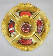 California USA 6273 Chip And Dip Set Psychedelic MCM Lava Glaze Gold Red Vntg