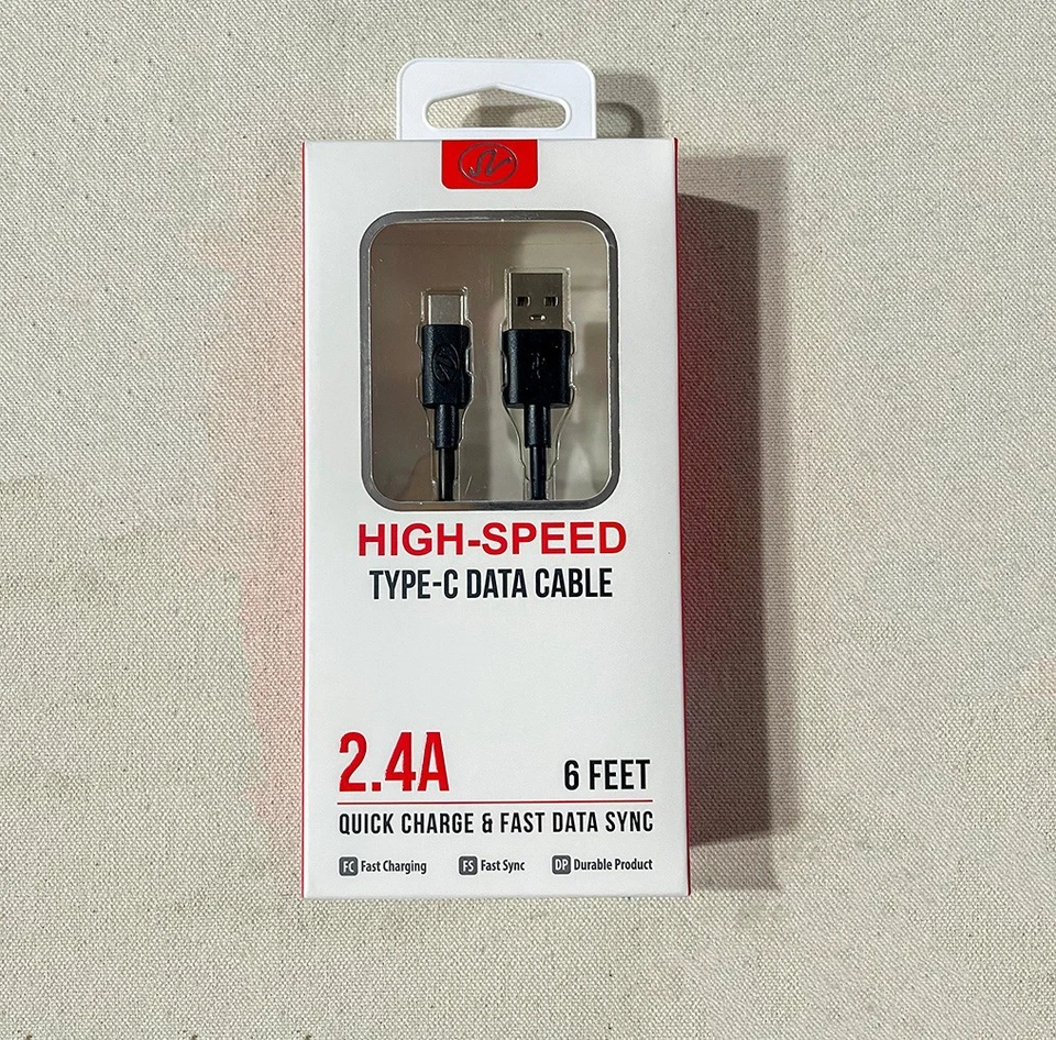 2.4A Black Color Type-C Connector SYNC High Speed 6ft Charging Fast Data Cable - Image 3 of 3