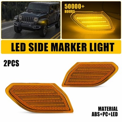 2x RH LH LED Amber Lens Front Side Marker Lamp Fit Jeep Gladiator JT Wrangler JL