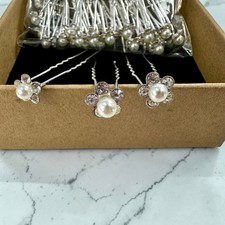 Lot of 40 Faux Pearl  Rhinestone Hair Pins Wedding Prom Formal Hair Accessories