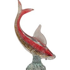 Glass Art Fish Sculpture Red and Clear Glossy Art Glass Decorative Piece
