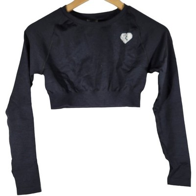 WOMENS BEST Move Seamless Long Sleeve Crop Top Black Medium Athletic Workout
