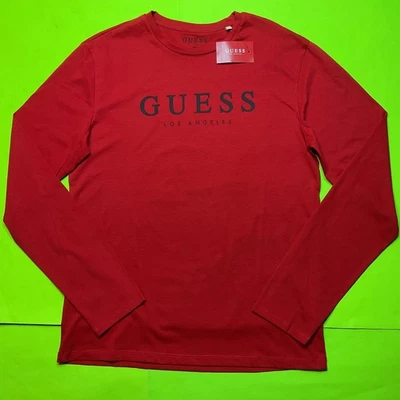 GUESS Los Angeles Men’s Long Sleeve T-Shirt Size MEDIUM Red w/Black NEW - Image 1 of 4
