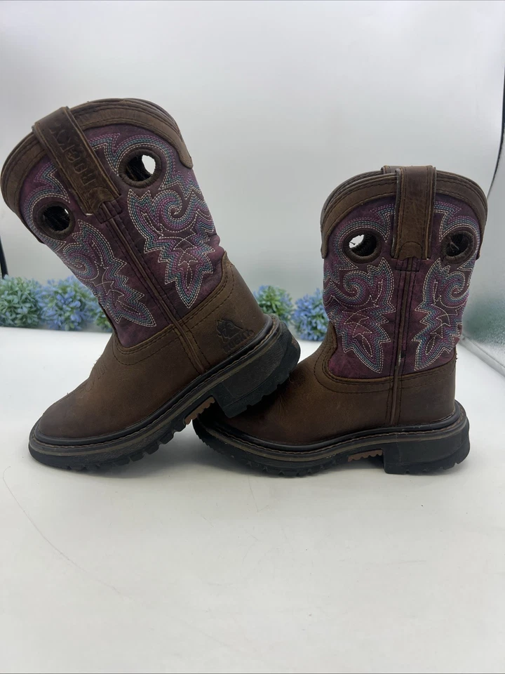 Botas de Vaquero Rocky Niños Talla 8.5M Cuero Marrón Púrpura Buckaroo Foto 4 de 4