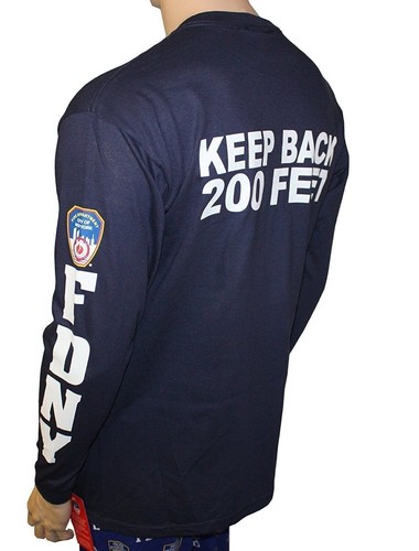 FDNY Long Sleeve Officially Licensed Keep Back 200 Feet T-Shirt Navy - Picture 2 of 2