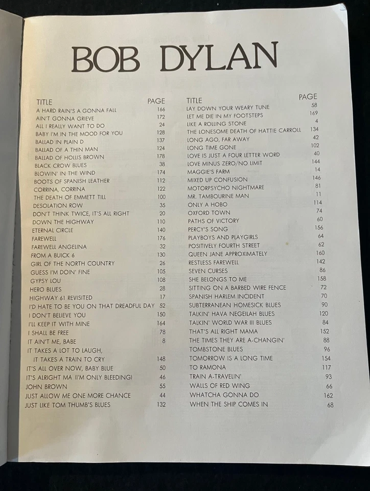 Cancionero Bob Dylan Vintage 1974 (180 páginas) Warner Bros Publishing 72 canciones Foto 3 de 4