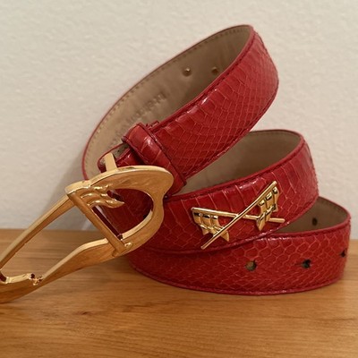 IB Belt Company Red Genuine Snakeskin Belt With Gold Racing  display picture 1