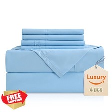 Luxury Silky Twin XL Sheet Set Sky Blue 4pc 16" Deep Pocket