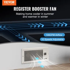 VEVOR Register Booster Fan - Quiet Vent Fan with Remote Control and Thermostat C