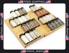 Bamboo Spice Drawer Organizer 4-Tier Expandable Rack for Cabinets