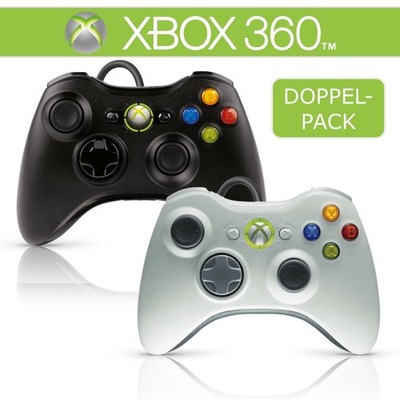 Zwei / 2x XBOX 360 ORIGINAL Wired Controller GamePad (weiß / schwarz)    