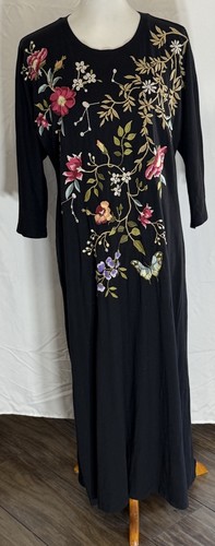 Johnny Was Dress Women M Medium Osaka Dolman Sleeve Knit Floral Embroidered Midi