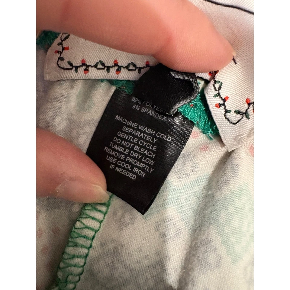 Christmas Leggings Fair Isle Snowflake Holiday Green Pink Large Festive - Image 4 of 4