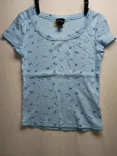 Art Class Girls Blue T Shirt Size M(8) Short Sleeve W/Fowers