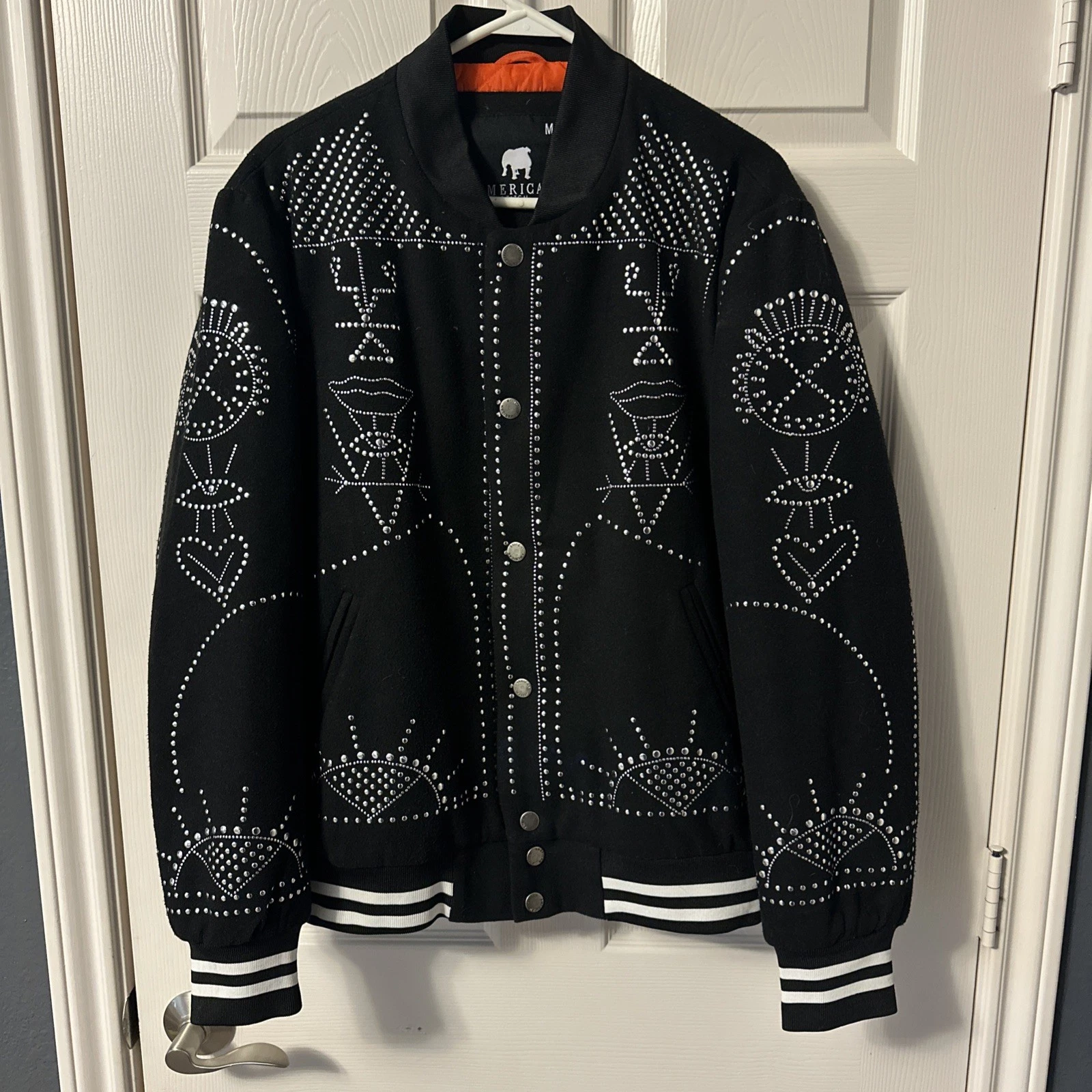 American Stitch Bomber Jacket Beaded Black Men's