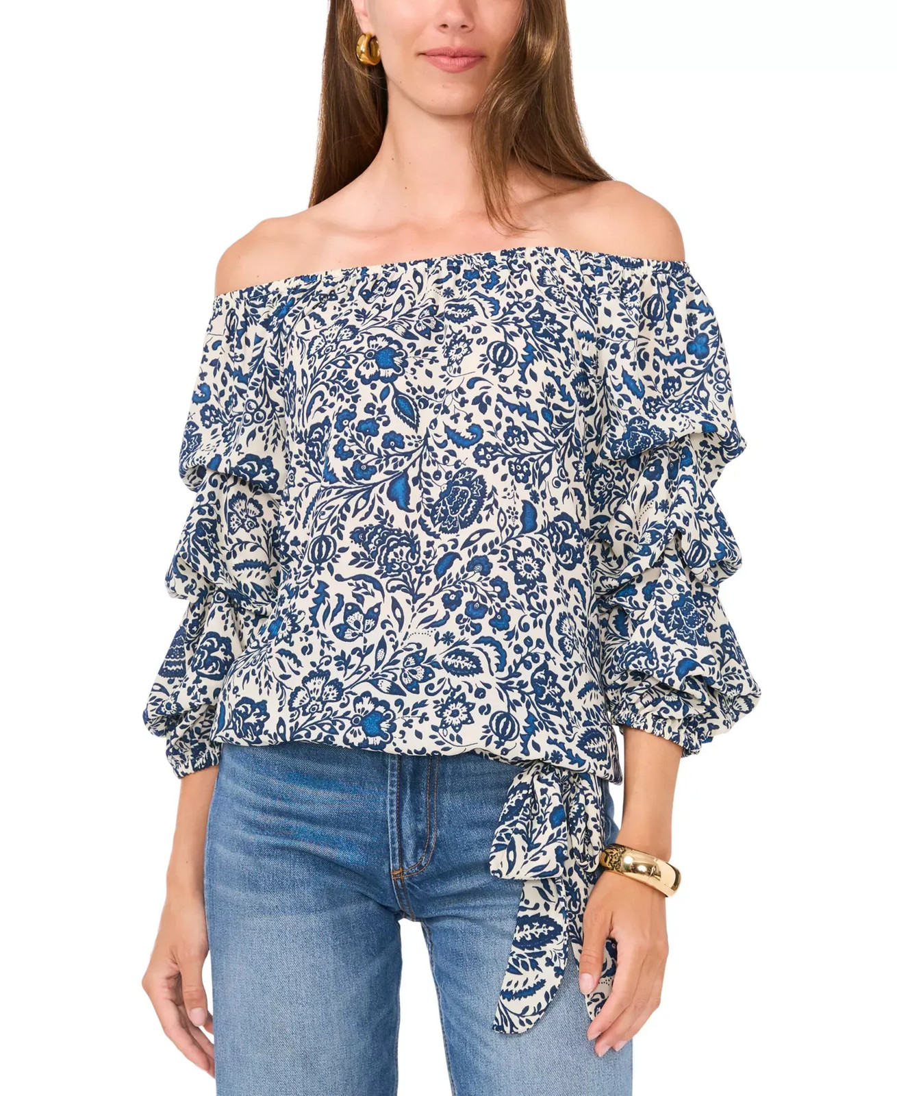 Vince Camuto Women's Top Sz S Off-The-Shoulder Floral-Print