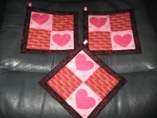 Hearts...Love Wedding or Shower Gift Handmade Kitchen Potholder Set of 3