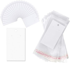 Paper  Plastic Jewelry Earrings Display Cards Rectangle White W/Self-Seal Bags
