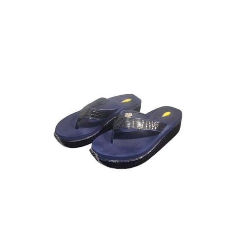 Violatile Flip Flops Thong Wedge Sandals Sz 7 Navy Blue Embossed Slip-On - Picture 4 of 10
