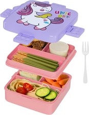 Freshmage Bento Box, Double-Layer Lunch Box Container with 3 Compartments, Large