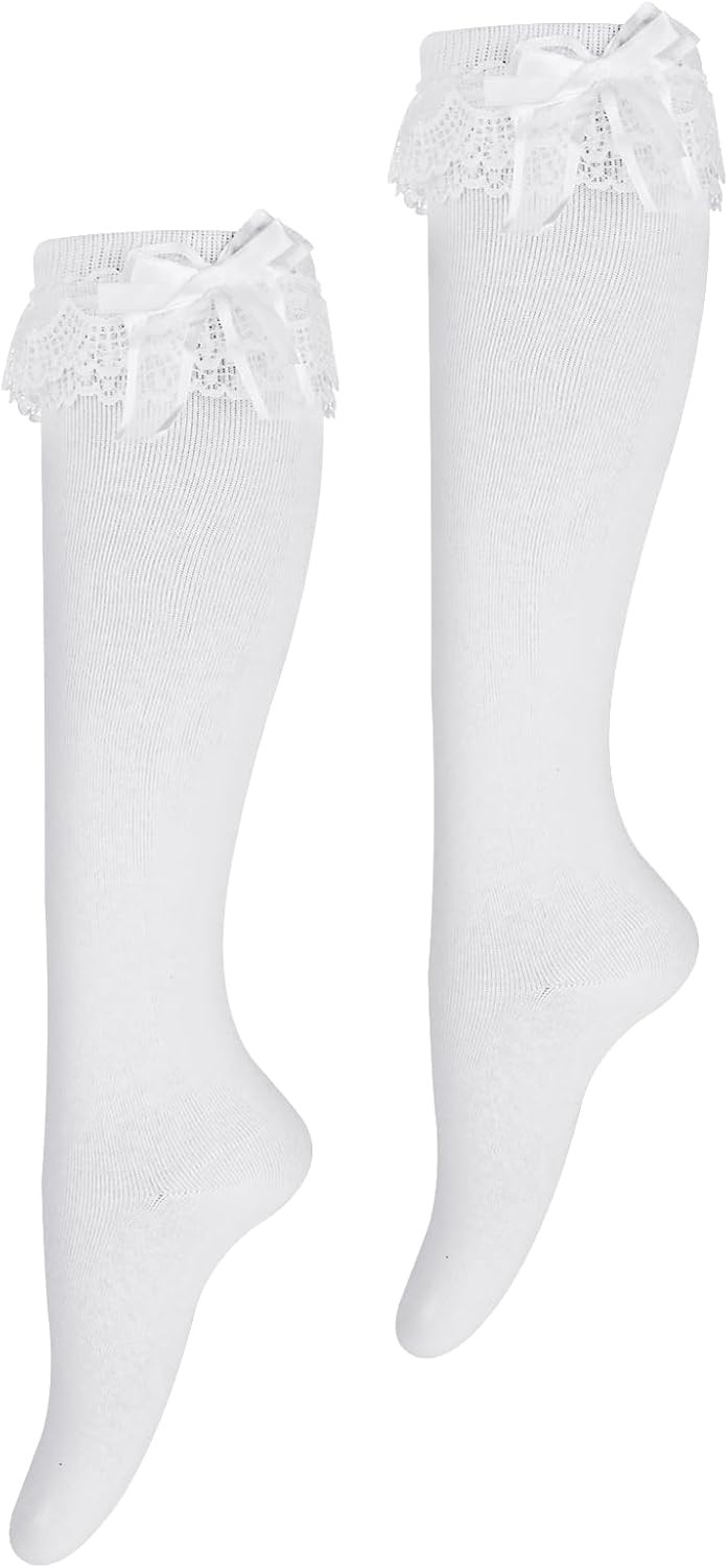 Lusofie Lace Knee High Socks Cute White For Women Girl with... 